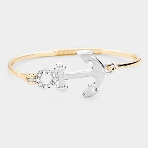 Two Tone Gold Silver Anchor Rhinestone Metal Hook Bracelet Fashion Jewelry Style